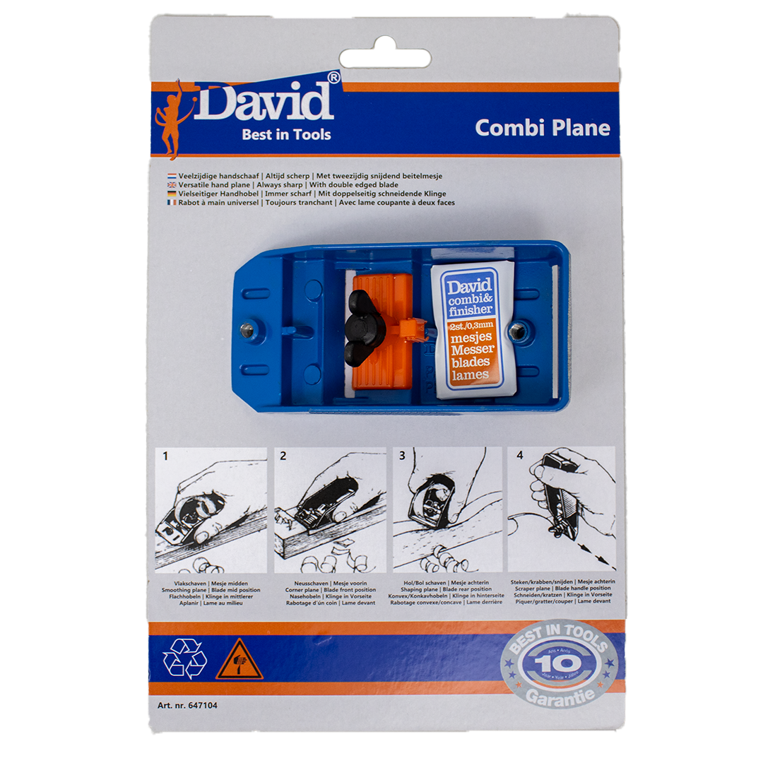 647104 David Combi-schaafje  – Compacte Handschaaf voor Hout & Kunststof – Inclusief 2 mesjes